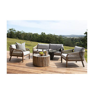 Rope Weave Sofa Patio Set AJUNION Teak Wood Frame Outdoor Furniture for Beach Gardens