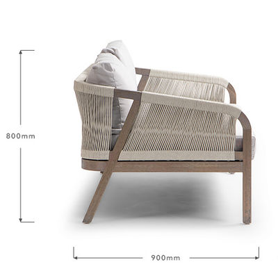 Rope Weave Sofa Patio Set AJUNION Teak Wood Frame Outdoor Furniture for Beach Gardens