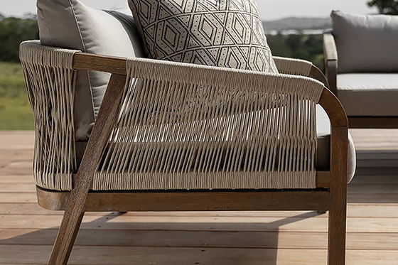 Rope Weave Sofa Patio Set AJUNION Teak Wood Frame Outdoor Furniture for Beach Gardens