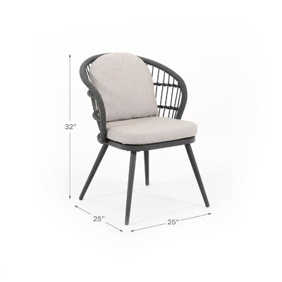 Courtyard Outdoor Dining Set with Round Tempered Glass Table and Rope Weave Armchair