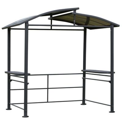 Interlaced Vented Polycarbonate Roof AJUNION Outdoor BBQ Gazebo with Steel Frame 5x8