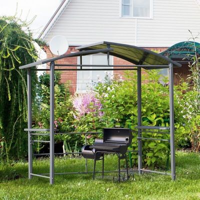 Interlaced Vented Polycarbonate Roof AJUNION Outdoor BBQ Gazebo with Steel Frame 5x8