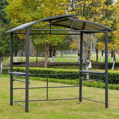 Interlaced Vented Polycarbonate Roof AJUNION Outdoor BBQ Gazebo with Steel Frame 5x8
