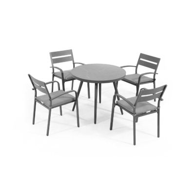Aluminum Outdoor Dining Set for 4 Person Round Table and Armchair Garden Furniture