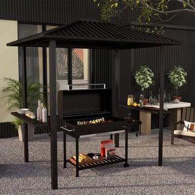 Outdoor Grilling 6x8 Hardtop BBQ Gazebo with 2 Side Shelves 102 lbs H92.5 x W96.5 x D70.9