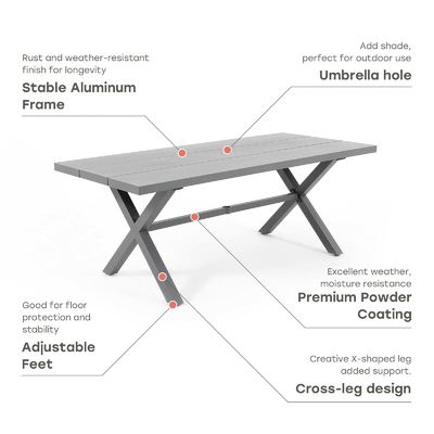 AJUNION X Shape Outdoor Dining Set for Restaurant 76&quot;D x 36&quot;W x 30''H Table Size