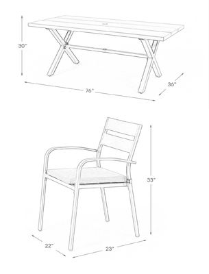 AJUNION X Shape Outdoor Dining Set for Restaurant 76&quot;D x 36&quot;W x 30''H Table Size