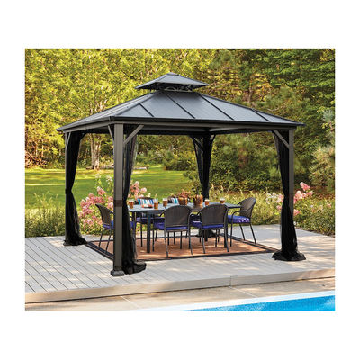 Polyester Fabric AJUNION 10x10ft Galvanized Steel Double Roof Gazebo Canopy with Zipper