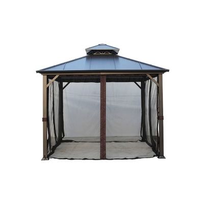 Polyester Fabric AJUNION 10x10ft Galvanized Steel Double Roof Gazebo Canopy with Zipper