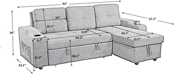 Mail Packing All Weather Fabric L Shape Sectional Sofa Bed Lounge Set with Cushions