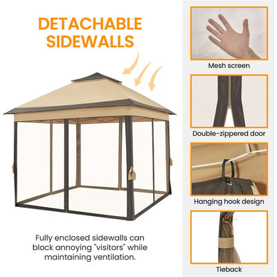 Powder Coated 3.3x3.3M Outdoor Gazebo Tent Pop Up with 4 Mesh Sidewalls Waterproof