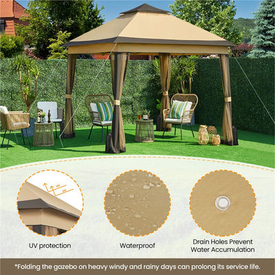 Powder Coated 3.3x3.3M Outdoor Gazebo Tent Pop Up with 4 Mesh Sidewalls Waterproof