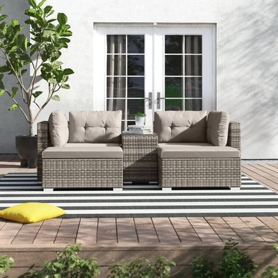 Outdoor Lounge Set with Metal Frame AJUNION Rattan Garden Furniture W52 x D56 x H87cm