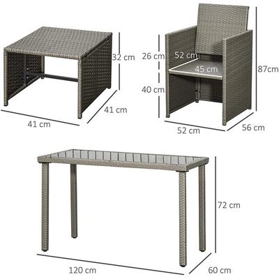 AJUNION Saving Space Design Furniture Garden Set with Cushions and PE Wicker Rattan