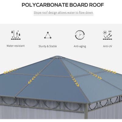 Steel Frame AJUNION Outdoor Waterproof Canopy Shelter Gazebo with Polycarbonate Roof