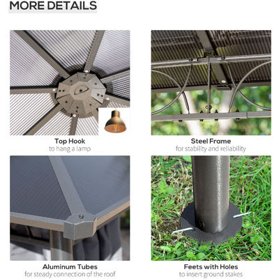Steel Frame AJUNION Outdoor Waterproof Canopy Shelter Gazebo with Polycarbonate Roof