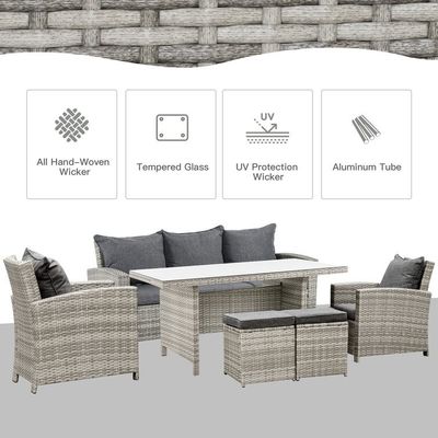 Leisure Outdoor AJUNION All Hand Woven Wicker Garden Furniture Set with Tempered Glass