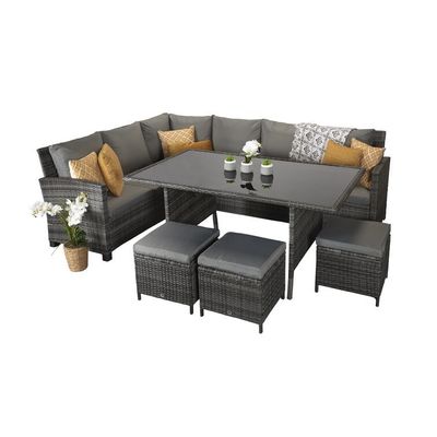 Leisure Outdoor AJUNION 9 Seating PE Rattan Garden Dining Furniture Set with Cushions