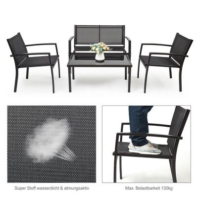 Balcony or Patio Lounge Set Metal Frame Garden Set for Outdoor 4 Seating Relaxation