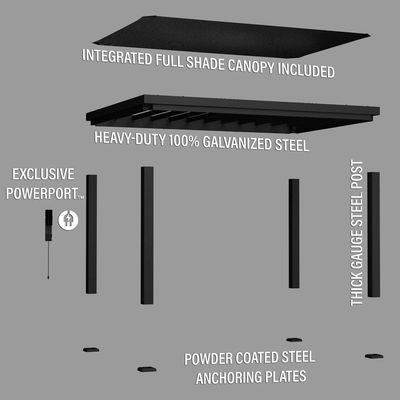 AJUNION 14x10 Garden Terrace Roof Louvered Pergola with Soft Canopy and Steel Frame