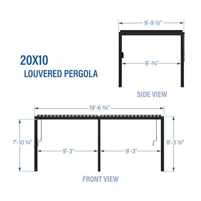Outdoor Garden Bioclimatic Metal Pergola L20xW10ft with Waterproof Louver Roof System