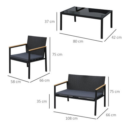 Balcony Lounge Outdoor Iron Metal Patio Furniture Set Mixed with Waterproof PE Rattan