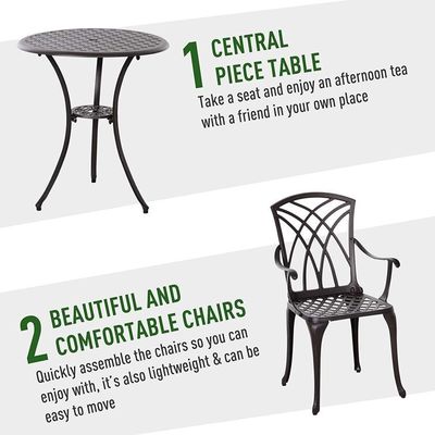 Cast Aluminum Balcony Furniture AJUNION 2 Seater Outdoor Bistro Set with Round Table