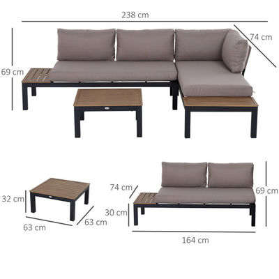 Modern L Shape Sofa Set Metal Frame Outdoor Sectional Furniture Lounge Set by AJUNION