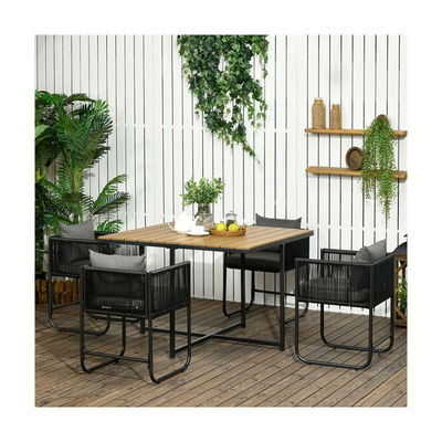 Modern Design Style Folded Dining Table and PE Rattan Armchair Patio Furniture Dining Set