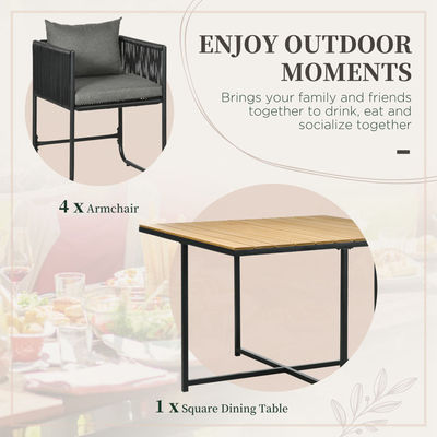 Modern Design Style Folded Dining Table and PE Rattan Armchair Patio Furniture Dining Set