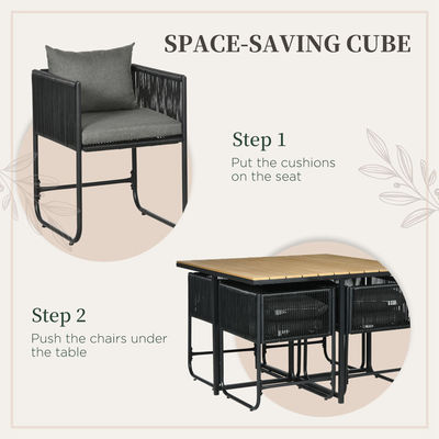 Modern Design Style Folded Dining Table and PE Rattan Armchair Patio Furniture Dining Set