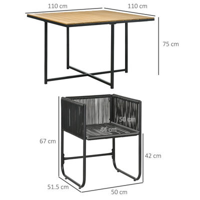 Modern Design Style Folded Dining Table and PE Rattan Armchair Patio Furniture Dining Set