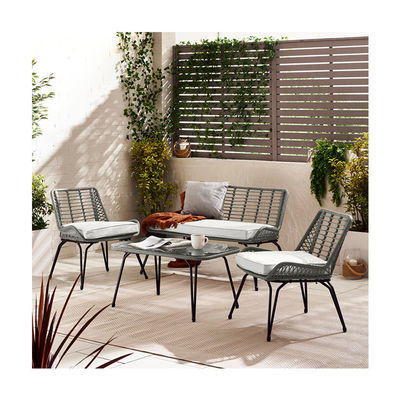 Metal Frame Garden Set 4 Seating Balcony Furniture Plastic Rattan Patio Furniture