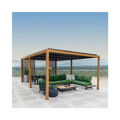 Modern Aluminum Terrace Canopy Roof Louvered Arbours Rot Proof Wooden Coated Pergola