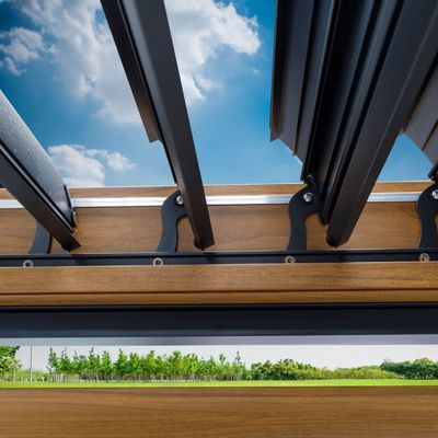 Modern Aluminum Terrace Canopy Roof Louvered Arbours Rot Proof Wooden Coated Pergola