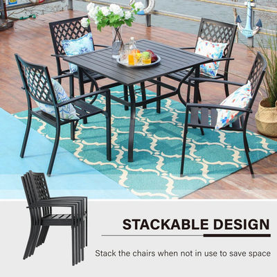 Metal Garden Set by AJUNION Waterproof Outdoor Furniture with Stackable Dining Chairs