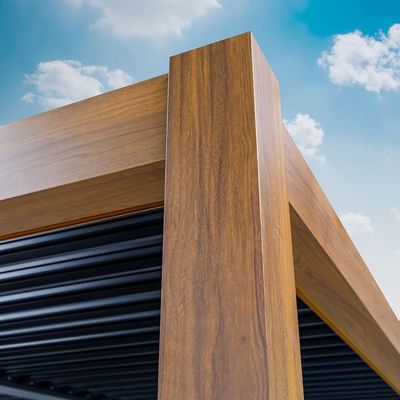 Modern Aluminum Terrace Canopy Roof Louvered Arbours Rot Proof Wooden Coated Pergola