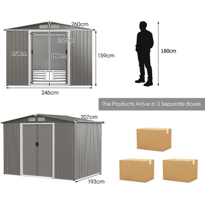 8x6ft Garden House Tools Storage Shed with Air Vent 69kg Powder Coated Frame by AJUNION