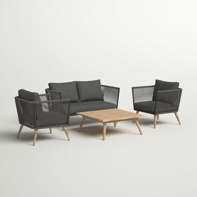 Modern Outdoor Furniture Set with Aluminum Frame and Wood Grain Finish