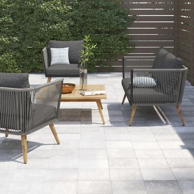 Modern Outdoor Furniture Set with Aluminum Frame and Wood Grain Finish