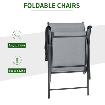 Foldable Armchair Patio Furniture 4 Seater Dining Set with Glass Top and Umbrella Hole