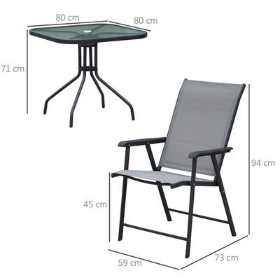 Foldable Armchair Patio Furniture 4 Seater Dining Set with Glass Top and Umbrella Hole