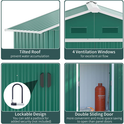 Steel Double Sliding Door Storage Shed AJUNION Metal Garden Shed Tool House for Storage