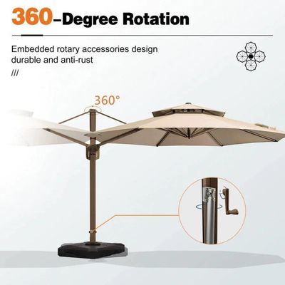 Outdoor Garden Patio 360 Degree Rotation Aluminium Double Roof Umbrella Deluxe Parasol