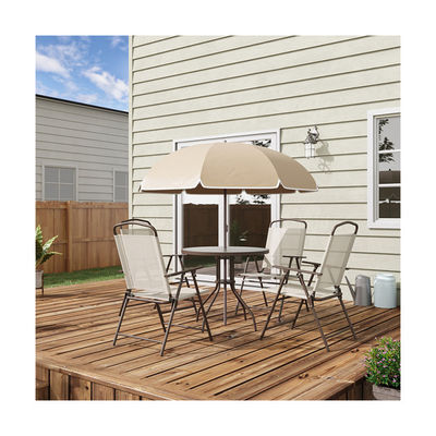 AJUNION Metal Patio Furniture Set Foldable Chairs and Dining Table with Umbrella Hole