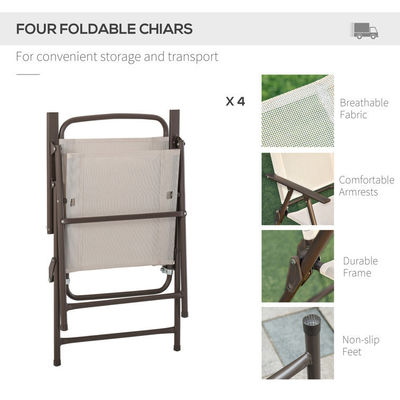 AJUNION Metal Patio Furniture Set Foldable Chairs and Dining Table with Umbrella Hole