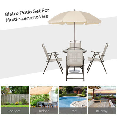 AJUNION Metal Patio Furniture Set Foldable Chairs and Dining Table with Umbrella Hole