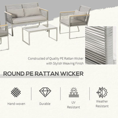 AJUNION Garden Set with Handwoven PE Rattan and Aluminum Frame W59.5 x D68.5 x H79cm