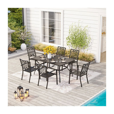 Outdoor Dining Set with Stackable Chair AJUNION Metal Space Restaurant Furniture