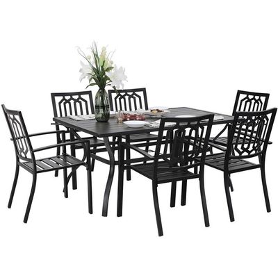 Outdoor Dining Set with Stackable Chair AJUNION Metal Space Restaurant Furniture